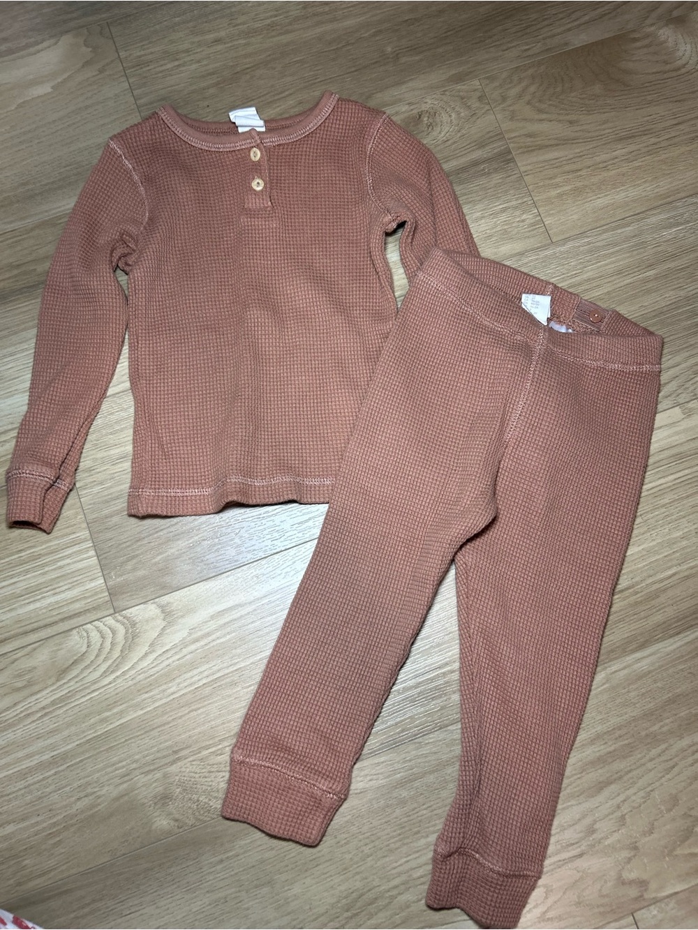 H&M Rust Waffle Henley Pajama Set